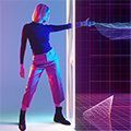 Woman pointing into a digital space